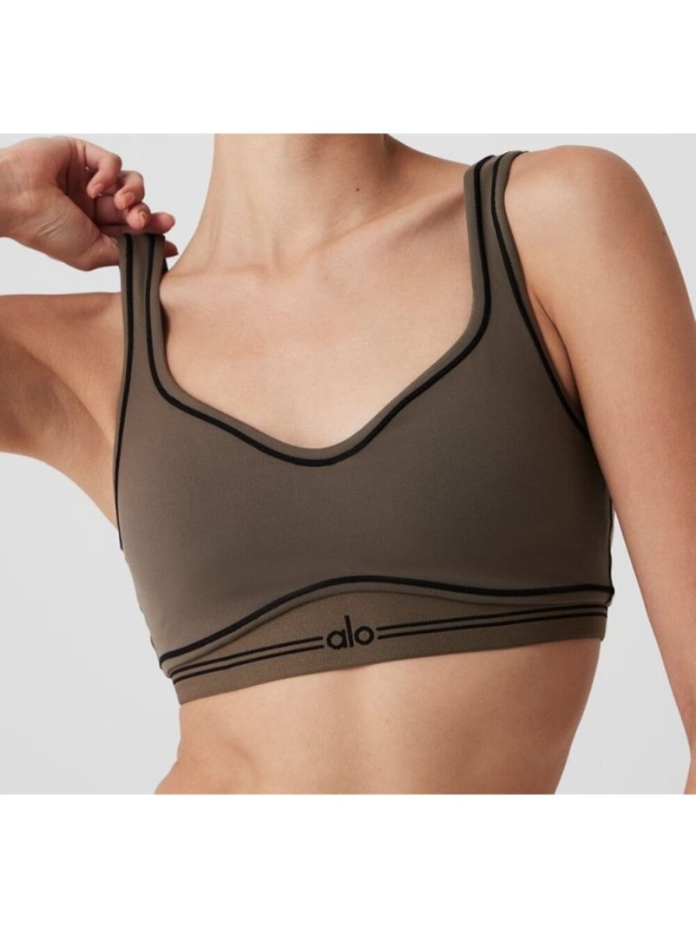Alo Airbrush Heart Throb Bra Olive Tree Black Stripe Padded Sports Crop Bralette
